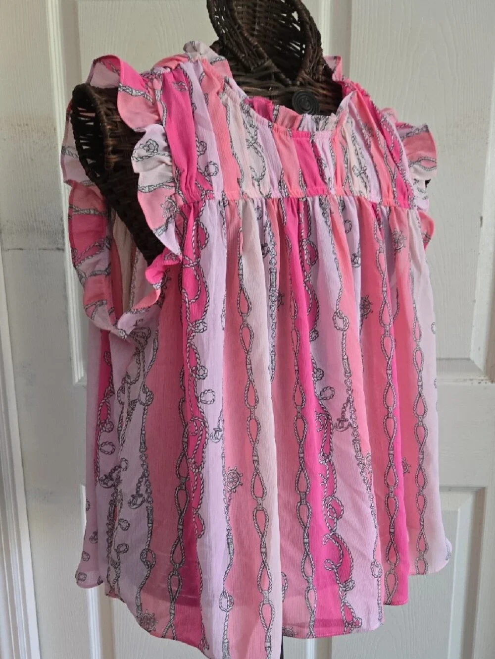 77 Park Women's Pink Striped Ruffle Sleeve Camisole-Size XL